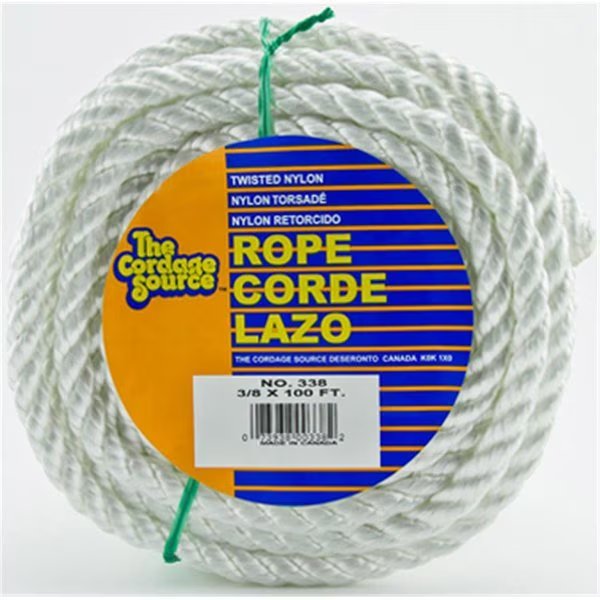 Cordage Source 338-WA-0338 0.37 in. x 100 ft. Twisted Nylon Rope, Cordage Source, Mfr#: 338-WA(0338)